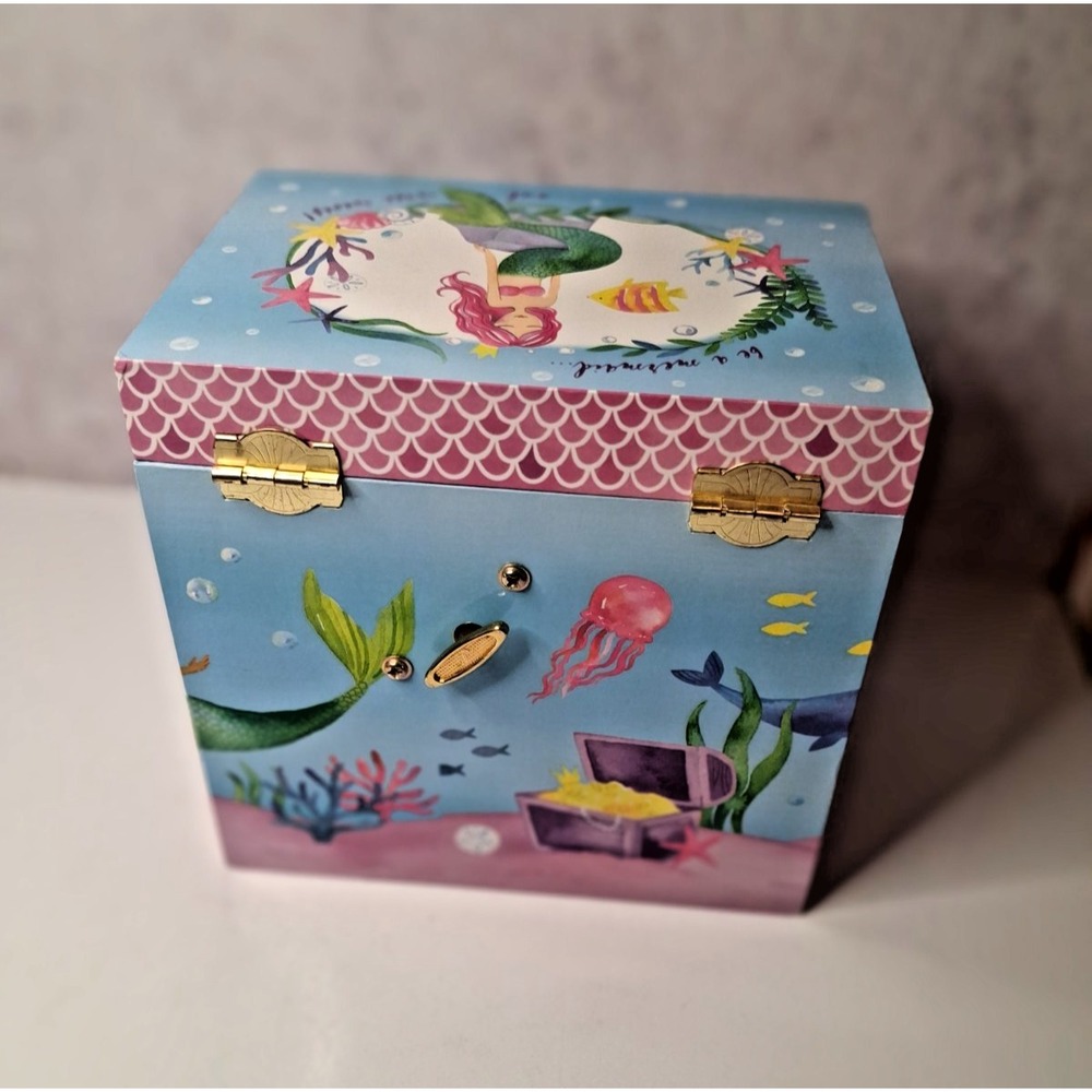 Wooden Musical Jewelry Box,Jewel Keeper Mermaid Design withUnderwater Theme - Picture 5 of 7
